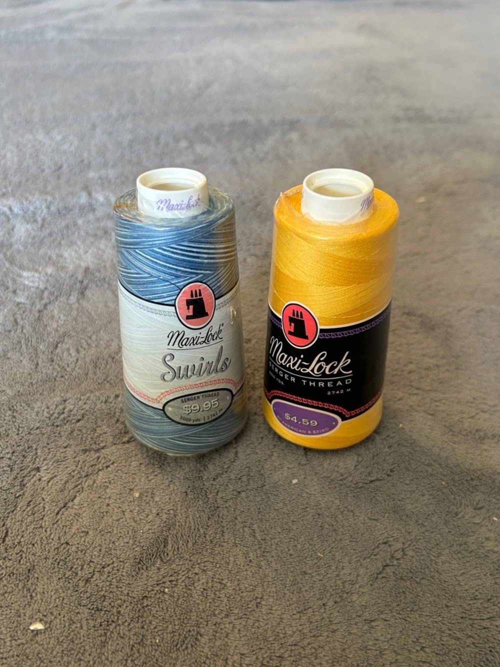 Maxi-Lock Sewing Thread Spools - Blue Swirl & Bright Yellow